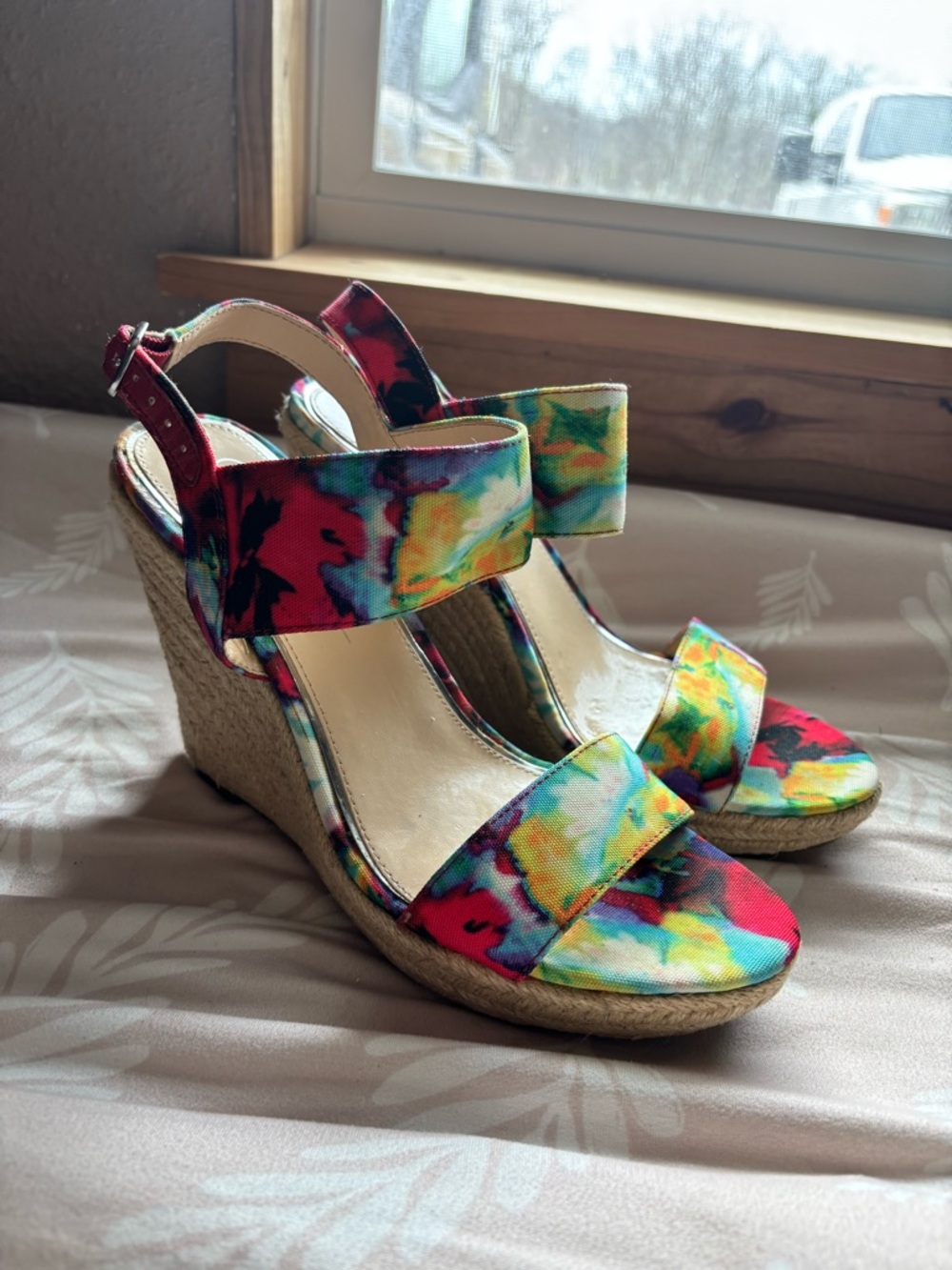 Jessica Simpson Multicolor Tie-Dye Espadrille Wedge Sandals